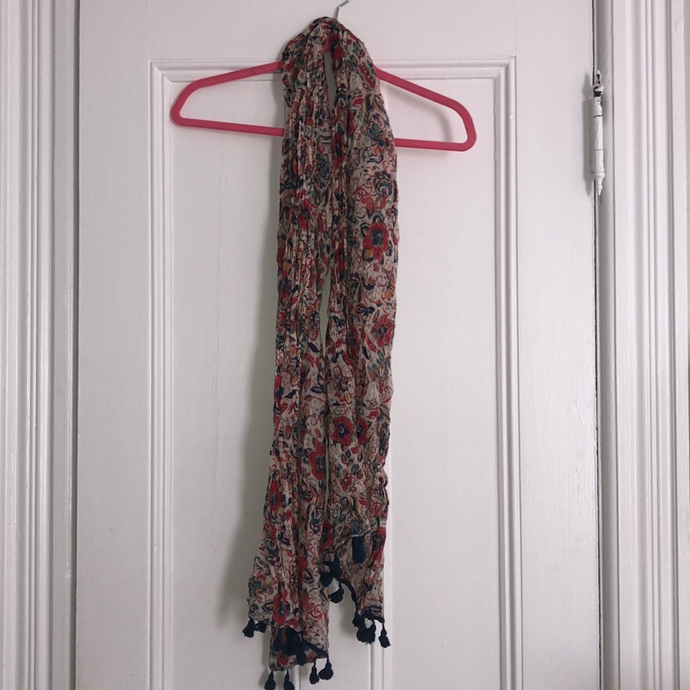 American Eagle floral scarf with poms at end